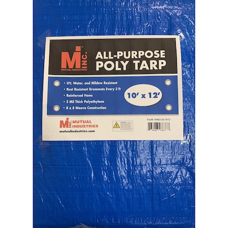 Mutual Industries Tarp, 10 ft x 12 ft, 5 Mil, Blue, UV Resistant, Mildew Resistant 14963-25-1012